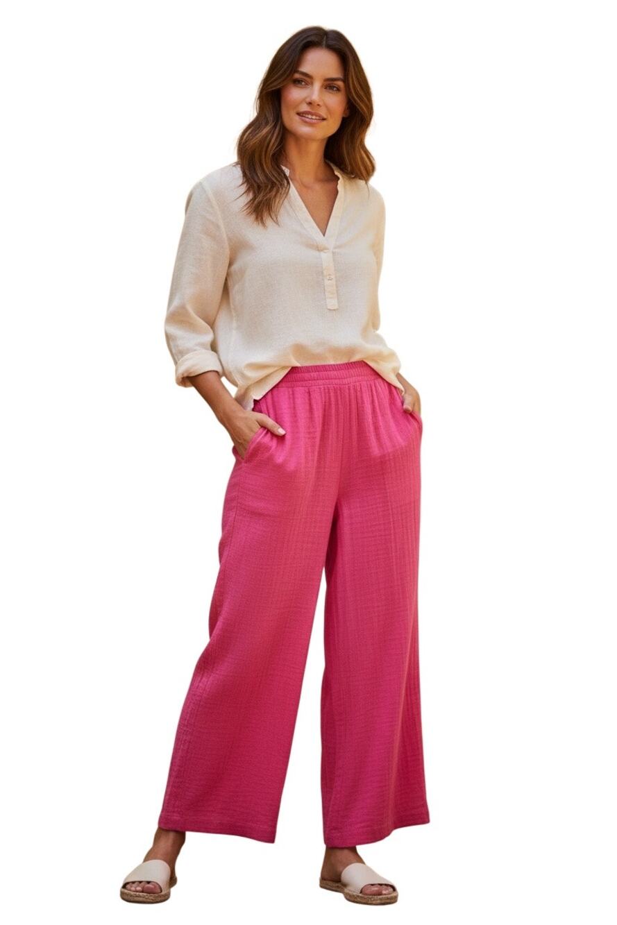 DKNY wide leg soft pink comfy cotton gauze pants Size L